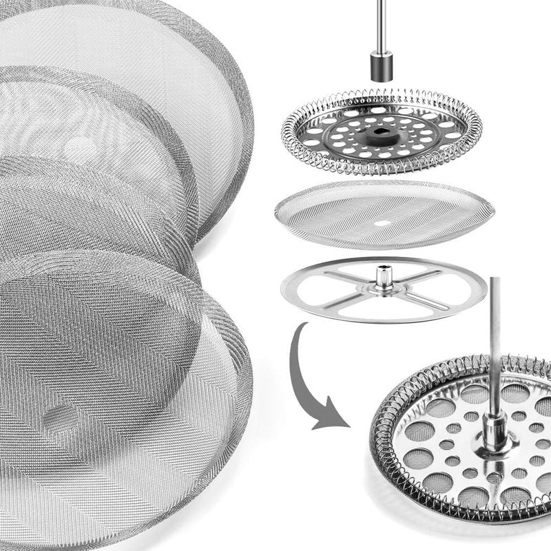 ACKLLR 4 Pack French Press Replacement Filter Screen,Reusable Stainless Steel Mesh Filters for Universal 1000 ml / 34 oz / 8 cup French Press Coffee Makers - Image 3
